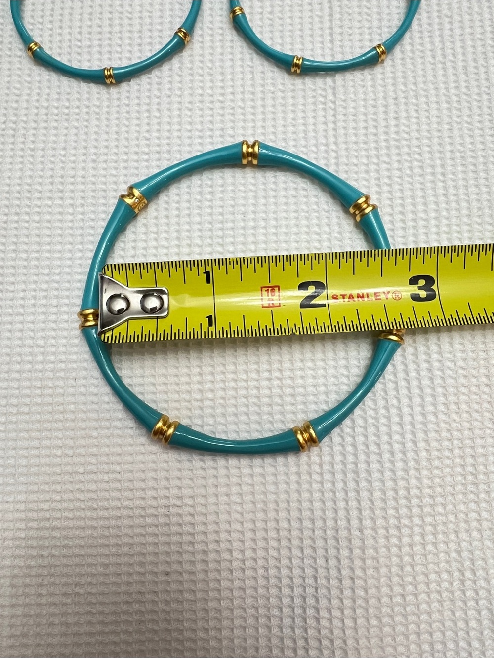 Julie Vos Bamboo Teal and Gold Hoop Earrings and Bracelet Set - Picture 3 of 5